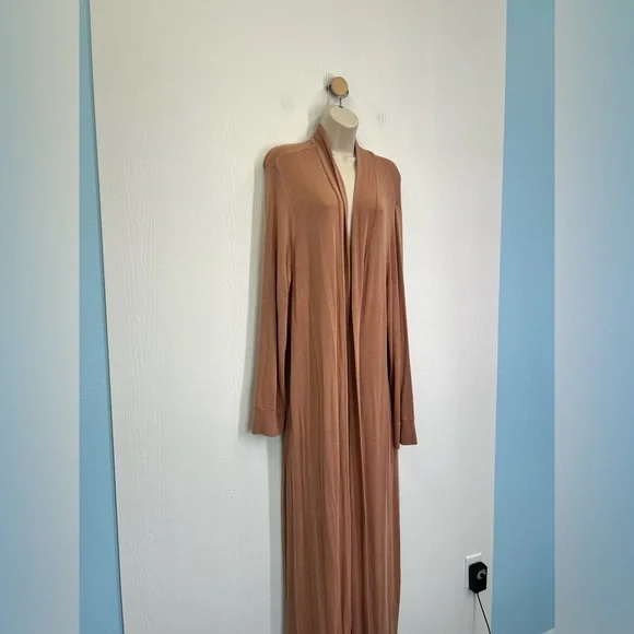 Skims - Cotton Umber Long Sleeve Poplin Tie Front Sleep Robe Size Medium - Picture 3 of 9